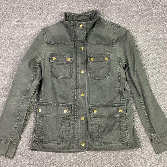 J. CREW Relaxed Boyfriend Field Jacket Women's XS Green Cotton Military Gorpcore - Picture 2 of 12
